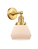 203-SG-G171 1-Light 7" Satin Gold Sconce - Matte White Cased Fulton Glass - LED Bulb - Dimmensions: 7 x 9 x 11 - Glass Up or Down: Yes