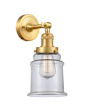 203-SG-G182 1-Light 6.5" Satin Gold Sconce - Clear Canton Glass - LED Bulb - Dimmensions: 6.5 x 9 x 11 - Glass Up or Down: Yes