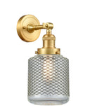 203-SG-G262 1-Light 6" Satin Gold Sconce - Vintage Wire Mesh Stanton Glass - LED Bulb - Dimmensions: 6 x 8 x 14 - Glass Up or Down: Yes
