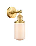 203-SG-G311 1-Light 4.5" Satin Gold Sconce - Matte White Cased Dover Glass - LED Bulb - Dimmensions: 4.5 x 7.5 x 12.75 - Glass Up or Down: Yes