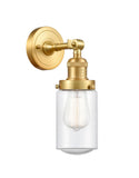 203-SG-G314 1-Light 4.5" Satin Gold Sconce - Seedy Dover Glass - LED Bulb - Dimmensions: 4.5 x 7.5 x 12.75 - Glass Up or Down: Yes