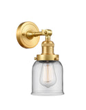 203-SG-G52 1-Light 5" Satin Gold Sconce - Clear Small Bell Glass - LED Bulb - Dimmensions: 5 x 7 x 10 - Glass Up or Down: Yes