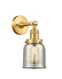 203-SG-G58 1-Light 5" Satin Gold Sconce - Silver Plated Mercury Small Bell Glass - LED Bulb - Dimmensions: 5 x 7 x 12 - Glass Up or Down: Yes