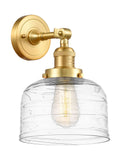 203-SG-G713 1-Light 8" Satin Gold Sconce - Clear Deco Swirl Large Bell Glass - LED Bulb - Dimmensions: 8 x 9.375 x 12 - Glass Up or Down: Yes