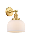 203-SG-G71 1-Light 8" Satin Gold Sconce - Matte White Cased Large Bell Glass - LED Bulb - Dimmensions: 8 x 9.375 x 12 - Glass Up or Down: Yes