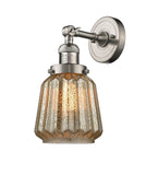 203-SN-G146 1-Light 7" Brushed Satin Nickel Sconce - Mercury Plated Chatham Glass - LED Bulb - Dimmensions: 7 x 9 x 12 - Glass Up or Down: Yes