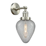 203-SN-G165 1-Light 6.5" Brushed Satin Nickel Sconce - Clear Crackle Geneseo Glass - LED Bulb - Dimmensions: 6.5 x 9 x 14 - Glass Up or Down: Yes