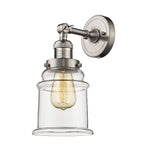 203-SN-G182 1-Light 6.5" Brushed Satin Nickel Sconce - Clear Canton Glass - LED Bulb - Dimmensions: 6.5 x 9 x 11 - Glass Up or Down: Yes