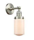 203-SN-G311 1-Light 4.5" Brushed Satin Nickel Sconce - Matte White Cased Dover Glass - LED Bulb - Dimmensions: 4.5 x 7.5 x 12.75 - Glass Up or Down: Yes