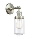 203-SN-G312 1-Light 4.5" Brushed Satin Nickel Sconce - Clear Dover Glass - LED Bulb - Dimmensions: 4.5 x 7.5 x 12.75 - Glass Up or Down: Yes