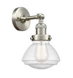 203-SN-G324 1-Light 6.75" Brushed Satin Nickel Sconce - Seedy Olean Glass - LED Bulb - Dimmensions: 6.75 x 9.375 x 7.75 - Glass Up or Down: Yes