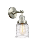 203-SN-G513 1-Light 5" Brushed Satin Nickel Sconce - Clear Deco Swirl Small Bell Glass - LED Bulb - Dimmensions: 5 x 7 x 10 - Glass Up or Down: Yes