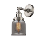 203-SN-G53 1-Light 5" Brushed Satin Nickel Sconce - Plated Smoke Small Bell Glass - LED Bulb - Dimmensions: 5 x 7 x 10 - Glass Up or Down: Yes