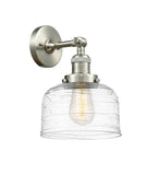 203-SN-G713 1-Light 8" Brushed Satin Nickel Sconce - Clear Deco Swirl Large Bell Glass - LED Bulb - Dimmensions: 8 x 9.375 x 12 - Glass Up or Down: Yes