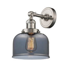 203-BAB-G73 1-Light 8" Black Antique Brass Sconce - Plated Smoke Large Bell Glass - LED Bulb - Dimmensions: 8 x 9.375 x 12 - Glass Up or Down: Yes