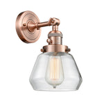 203SW-AC-G172 1-Light 7" Antique Copper Sconce - Clear Fulton Glass - LED Bulb - Dimmensions: 7 x 9 x 11 - Glass Up or Down: Yes