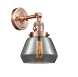 203SW-AC-G173 1-Light 7" Antique Copper Sconce - Plated Smoke Fulton Glass - LED Bulb - Dimmensions: 7 x 9 x 11 - Glass Up or Down: Yes