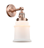 203SW-AC-G181 1-Light 6.5" Antique Copper Sconce - Matte White Canton Glass - LED Bulb - Dimmensions: 6.5 x 9 x 11 - Glass Up or Down: Yes
