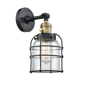 203SW-BAB-G52-CE 1-Light 6" Black Antique Brass Sconce - Clear Small Bell Cage Glass - LED Bulb - Dimmensions: 6 x 8 x 12 - Glass Up or Down: Yes
