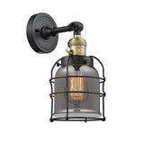 1-Light 6" Matte Black Sconce - Plated Smoke Small Bell Cage Glass LED - w/Switch
