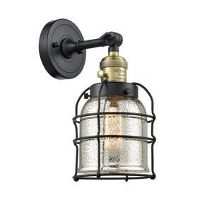 203SW-BAB-G58-CE 1-Light 6" Black Antique Brass Sconce - Silver Plated Mercury Small Bell Cage Glass - LED Bulb - Dimmensions: 6 x 8 x 12 - Glass Up or Down: Yes