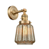 203SW-BB-G146 1-Light 7" Brushed Brass Sconce - Mercury Plated Chatham Glass - LED Bulb - Dimmensions: 7 x 9 x 12 - Glass Up or Down: Yes