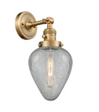 203SW-BB-G165 1-Light 6.5" Brushed Brass Sconce - Clear Crackle Geneseo Glass - LED Bulb - Dimmensions: 6.5 x 9 x 14 - Glass Up or Down: Yes