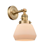 1-Light 7" Brushed Brass Sconce - Matte White Cased Fulton Glass LED - w/Switch