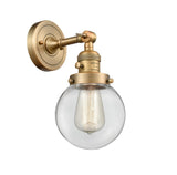 203SW-BB-G202-6 1-Light 6" Brushed Brass Sconce - Clear Beacon Glass - LED Bulb - Dimmensions: 6 x 8 x 12 - Glass Up or Down: Yes
