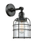 203SW-BK-G52-CE 1-Light 6" Matte Black Sconce - Clear Small Bell Cage Glass - LED Bulb - Dimmensions: 6 x 8 x 12 - Glass Up or Down: Yes