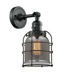 203SW-BK-G53-CE 1-Light 6" Matte Black Sconce - Plated Smoke Small Bell Cage Glass - LED Bulb - Dimmensions: 6 x 8 x 12 - Glass Up or Down: Yes