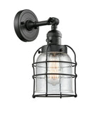 203SW-BK-G54-CE 1-Light 6" Matte Black Sconce - Seedy Small Bell Cage Glass - LED Bulb - Dimmensions: 6 x 8 x 12 - Glass Up or Down: Yes