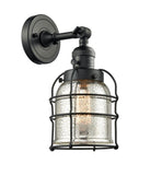 1-Light 6" Matte Black Sconce - Silver Plated Mercury Small Bell Cage Glass LED - w/Switch