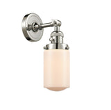203SW-PN-G311 1-Light 4.5" Polished Nickel Sconce - Matte White Cased Dover Glass - LED Bulb - Dimmensions: 4.5 x 7.5 x 12.75 - Glass Up or Down: Yes