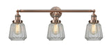 205-AC-G142 3-Light 30" Antique Copper Bath Vanity Light - Clear Chatham Glass - LED Bulb - Dimmensions: 30 x 9 x 10 - Glass Up or Down: Yes