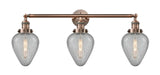 205-AC-G165 3-Light 32" Antique Copper Bath Vanity Light - Clear Crackle Geneseo Glass - LED Bulb - Dimmensions: 32 x 8 x 14 - Glass Up or Down: Yes