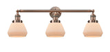 205-AC-G171 3-Light 30" Antique Copper Bath Vanity Light - Matte White Cased Fulton Glass - LED Bulb - Dimmensions: 30 x 9 x 10 - Glass Up or Down: Yes