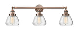 205-AC-G172 3-Light 30" Antique Copper Bath Vanity Light - Clear Fulton Glass - LED Bulb - Dimmensions: 30 x 9 x 10 - Glass Up or Down: Yes