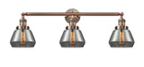 205-AC-G173 3-Light 30" Antique Copper Bath Vanity Light - Plated Smoke Fulton Glass - LED Bulb - Dimmensions: 30 x 9 x 10 - Glass Up or Down: Yes