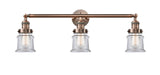 205-AC-G182S 3-Light 30" Antique Copper Bath Vanity Light - Clear Small Canton Glass - LED Bulb - Dimmensions: 30 x 9 x 10 - Glass Up or Down: Yes