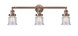 205-AC-G184S 3-Light 30" Antique Copper Bath Vanity Light - Seedy Small Canton Glass - LED Bulb - Dimmensions: 30 x 9 x 10 - Glass Up or Down: Yes