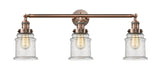 205-AC-G184 3-Light 30" Antique Copper Bath Vanity Light - Seedy Canton Glass - LED Bulb - Dimmensions: 30 x 9 x 10 - Glass Up or Down: Yes