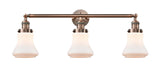 205-AC-G191 3-Light 30" Antique Copper Bath Vanity Light - Matte White Bellmont Glass - LED Bulb - Dimmensions: 30 x 9 x 10 - Glass Up or Down: Yes