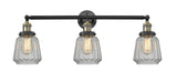 205-BAB-G142 3-Light 30" Black Antique Brass Bath Vanity Light - Clear Chatham Glass - LED Bulb - Dimmensions: 30 x 9 x 10 - Glass Up or Down: Yes