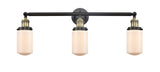 205-BAB-G311 3-Light 31" Black Antique Brass Bath Vanity Light - Matte White Cased Dover Glass - LED Bulb - Dimmensions: 31 x 7.5 x 10.75 - Glass Up or Down: Yes