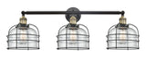 3-Light 34" Matte Black Bath Vanity Light - Seedy Large Bell Cage Glass LED