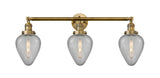 205-BB-G165 3-Light 32" Brushed Brass Bath Vanity Light - Clear Crackle Geneseo Glass - LED Bulb - Dimmensions: 32 x 8 x 14 - Glass Up or Down: Yes