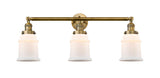 205-BB-G181 3-Light 30" Brushed Brass Bath Vanity Light - Matte White Canton Glass - LED Bulb - Dimmensions: 30 x 9 x 10 - Glass Up or Down: Yes