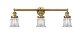 205-BB-G182S 3-Light 30" Brushed Brass Bath Vanity Light - Clear Small Canton Glass - LED Bulb - Dimmensions: 30 x 9 x 10 - Glass Up or Down: Yes