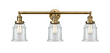 205-BB-G182 3-Light 30" Brushed Brass Bath Vanity Light - Clear Canton Glass - LED Bulb - Dimmensions: 30 x 9 x 10 - Glass Up or Down: Yes